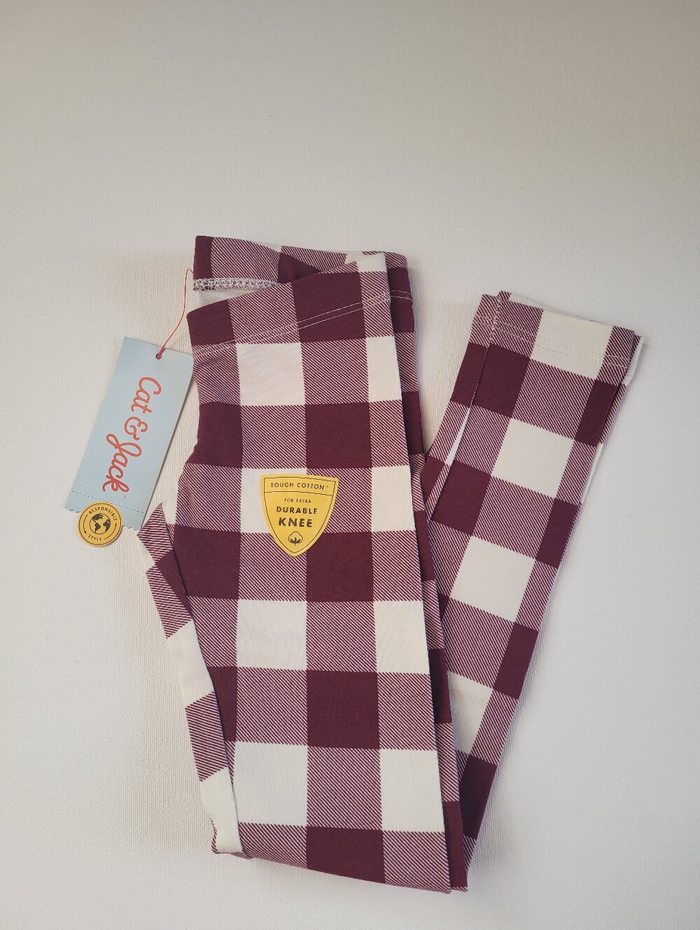 NWT Cat & Jack Maroon and White Buffalo Plaid Leggings